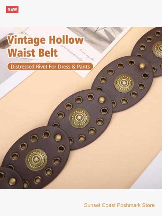 Women\'s Boho Disc Belt Concho Western Cowgirl Cowboy Vintage Leather Waist Belt main image 4